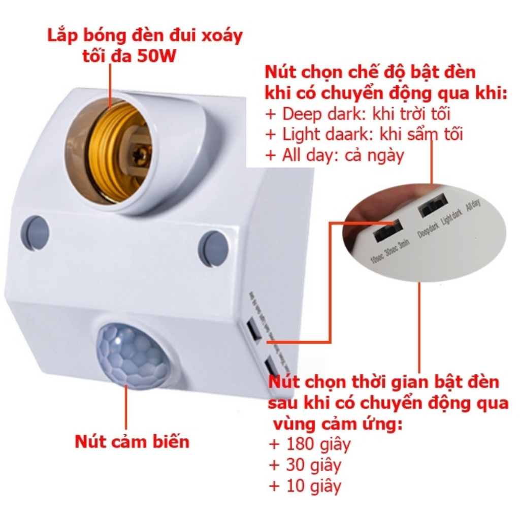 Đuôi đèn Cảm ứng chuyển động Hồng ngoại, Đuôi đèn Cảm biến Chuyển động Hồng ngoại, Đuôi đèn cảm biến