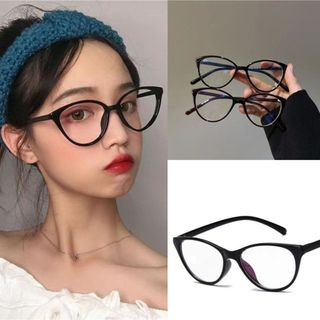 Kính mắt mèo nam nữ không độ giả cận thời trang hàn quốc, Mắt kính mát phong cách dễ thương K035