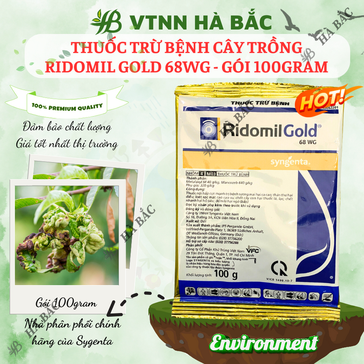 Thuốc Xử Lí Nấm Bệnh cây trồng RIDOMIL GOLD 68WG - Gói 100gram, sương mai, thán thư, đốm lá