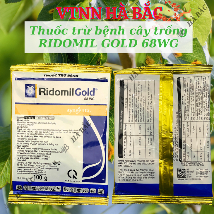 Thuốc Xử Lí Nấm Bệnh cây trồng RIDOMIL GOLD 68WG - Gói 100gram, sương mai, thán thư, đốm lá
