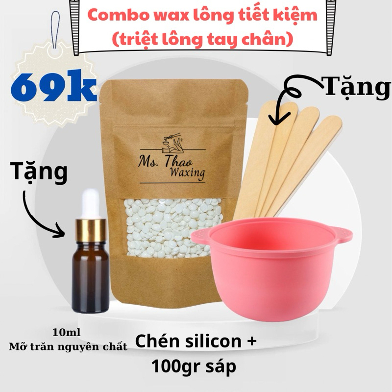 Combo Sáp wax lông và chén silicon nấu sáp (TẶNG Mỡ trăn nguyên chất ...
