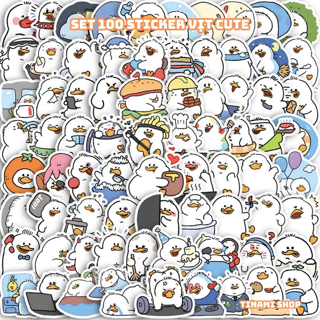100 sticker vịt dễ thương hình dán không trùng nhau trang trí sổ tay ...