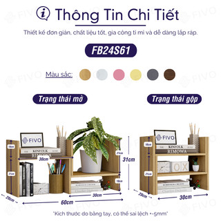 Kệ Sách Gỗ Mini Để Bàn Làm Việc FB24 FIVO, Lắp Ráp Đơn Giản, Với 8 Kiểu Dáng Điều Chỉnh