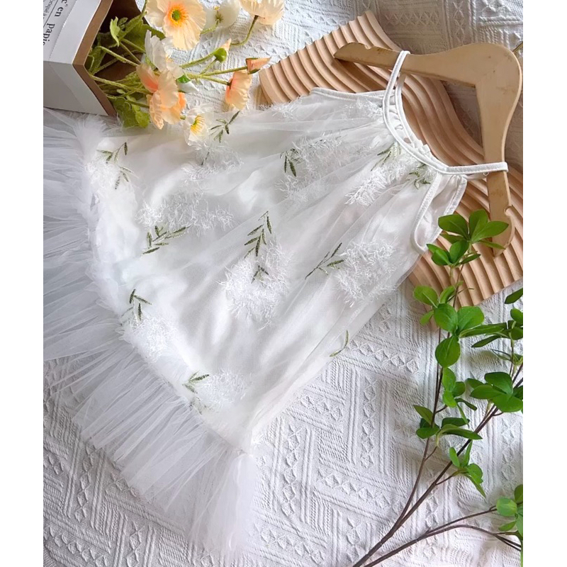 Đầm công chúa ren lưới thêu hoa có lớp lót mềm mịn cực xinh cho bé gái