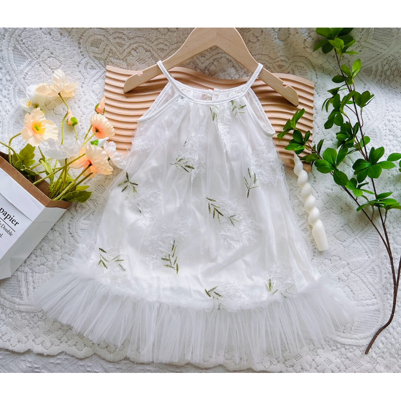 Đầm công chúa ren lưới thêu hoa có lớp lót mềm mịn cực xinh cho bé gái