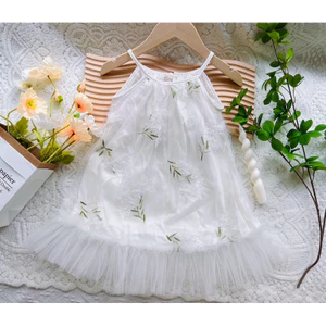 Đầm công chúa ren lưới thêu hoa có lớp lót mềm mịn cực xinh cho bé gái
