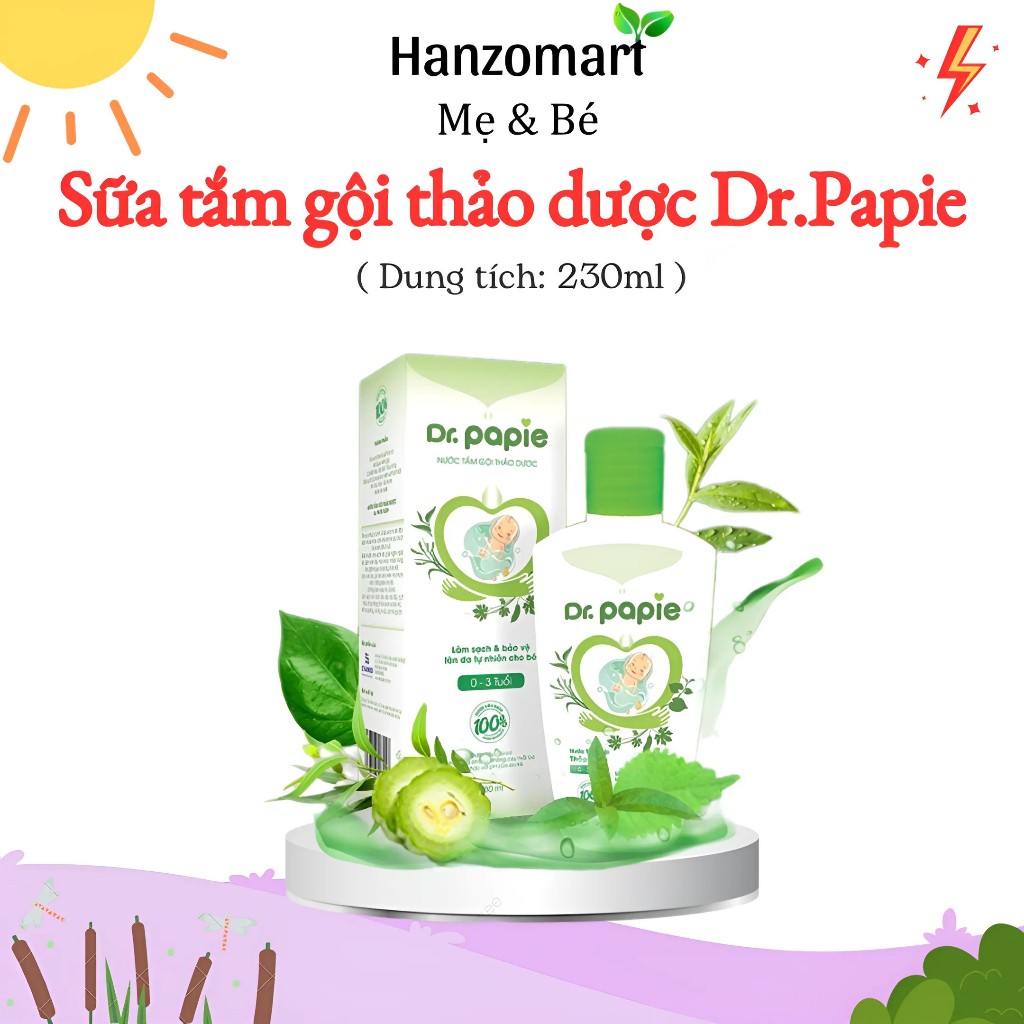 Nước Tắm Thảo Dược Dr Papie Giúp Giảm Mẩn Ngứa Và Rôm Sảy, Hỗ Trợ Làm Sạch, Mát Da Bé - Chai 230ml