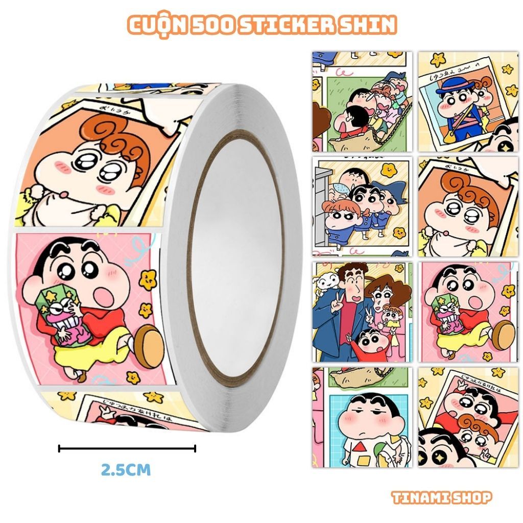 Cuộn 500 sticker Shin cậu bé bút chì tem dán hoạt hình thank you khen ...