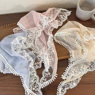 Khăn đội đầu tam giác viền ren trắng khăn turban đi biển kiểu pháp dễ thương