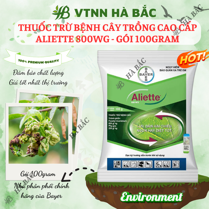 Thuốc xử lí nấm Aliette 800WG (100gr), Chế phẩm trừ nấm bệnh cao cấp, lưu dẫn 2 chiều, ngừa bệnh tốt cho cây trồng