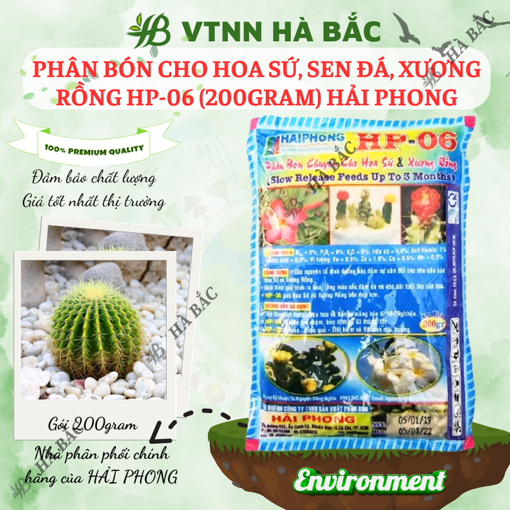 Phân bón cho hoa sứ, sen đá, xương rồng HP-06 gói 200gram Hải Phong, kích thích ra hoa và giúp hoa nở đều