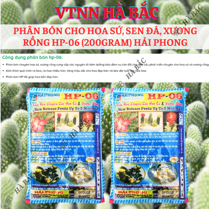 Phân bón cho hoa sứ, sen đá, xương rồng HP-06 gói 200gram Hải Phong, kích thích ra hoa và giúp hoa nở đều