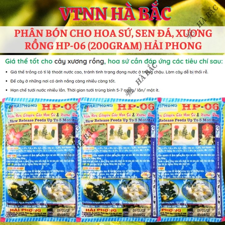 Phân bón cho hoa sứ, sen đá, xương rồng HP-06 gói 200gram Hải Phong, kích thích ra hoa và giúp hoa nở đều
