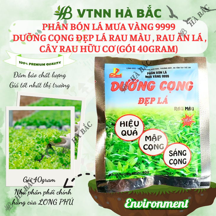 Phân bón lá Mưa Vàng 9999 DƯỠNG CỌNG Đẹp Lá rau màu , rau ăn lá , cây rau hữu cơ (gói 40gram)