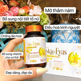 Tinh dầu hoa anh thảo SKIN EVAS, viên uống cải thiện nội tiết tố nữ, hỗ trợ làm đẹp da, ngăn ngừa lão hóa da, hộp 30v