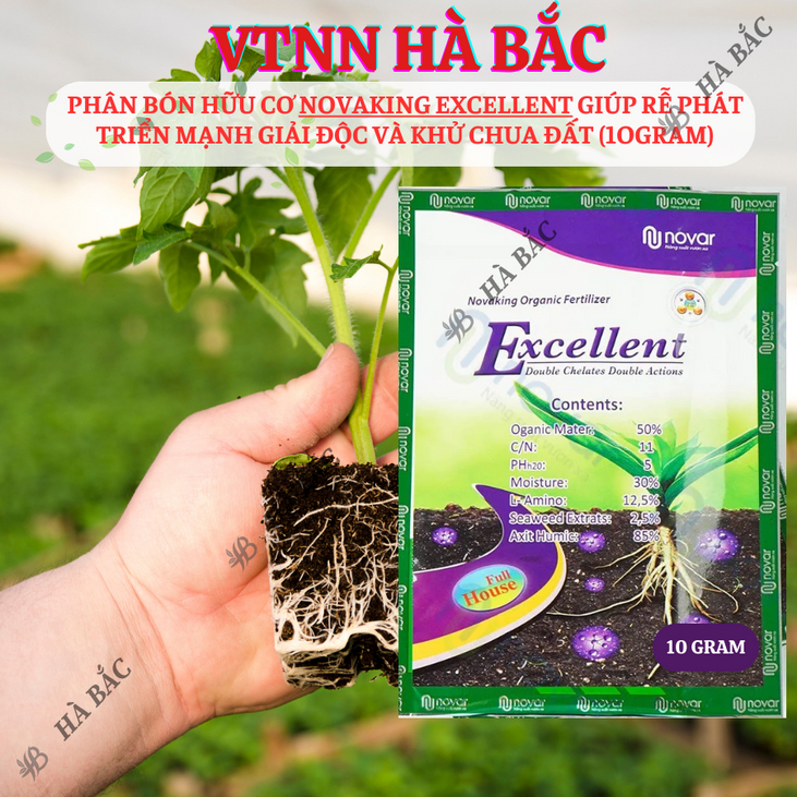 Phân bón hữu cơ NovaKing Excellent giúp rễ phát triển mạnh chống chịu khô hạn ngập úng giải độc và khử chua đất (10gram)