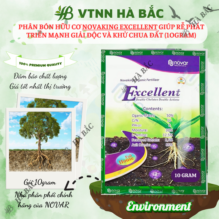 Phân bón hữu cơ NovaKing Excellent giúp rễ phát triển mạnh chống chịu khô hạn ngập úng giải độc và khử chua đất (10gram)
