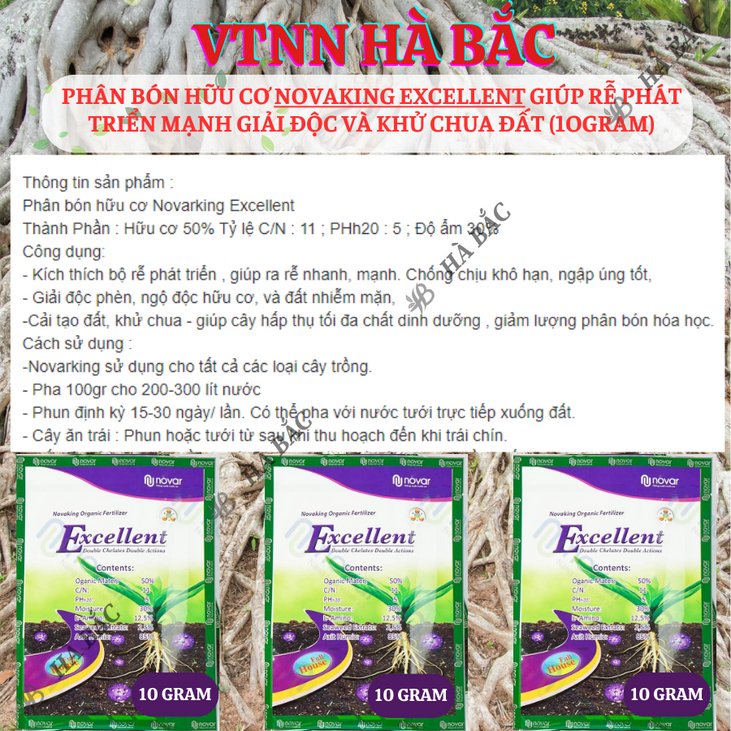 Phân bón hữu cơ NovaKing Excellent giúp rễ phát triển mạnh chống chịu khô hạn ngập úng giải độc và khử chua đất (10gram)