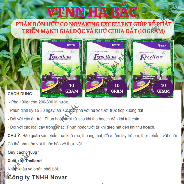 Phân bón hữu cơ NovaKing Excellent giúp rễ phát triển mạnh chống chịu khô hạn ngập úng giải độc và khử chua đất (10gram)