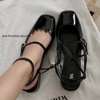 Giày búp bê Guốc Cao Gót Slingback Mũi Vuông Tròn Quai Ngang Khuy Khóa  Za.ra Ailee [2144] | Shopee Việt Nam