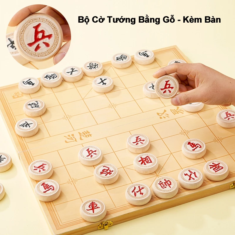 Bộ Cờ Tướng Bằng Gỗ Bạch Dương - Kèm Bàn. Kích thước 36 * 39cm