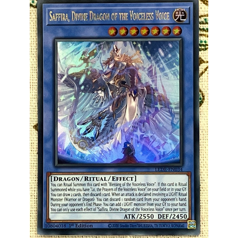 Home | Collections Saffira, Divine Dragon Of The Voiceless Voice - LEDE- EN034 - Ultra Rare - 1st Edition At Plaza Las Americas In San Juan, PR