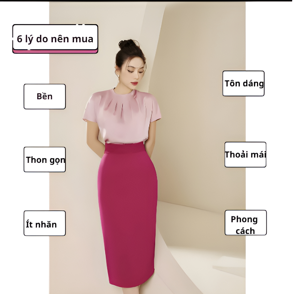 Chân Váy Bút Chì Xếp Ly Cạp Thanh Lịch Thời Trang Dành Cho Các Chị Em Công Sở Dài 70cm