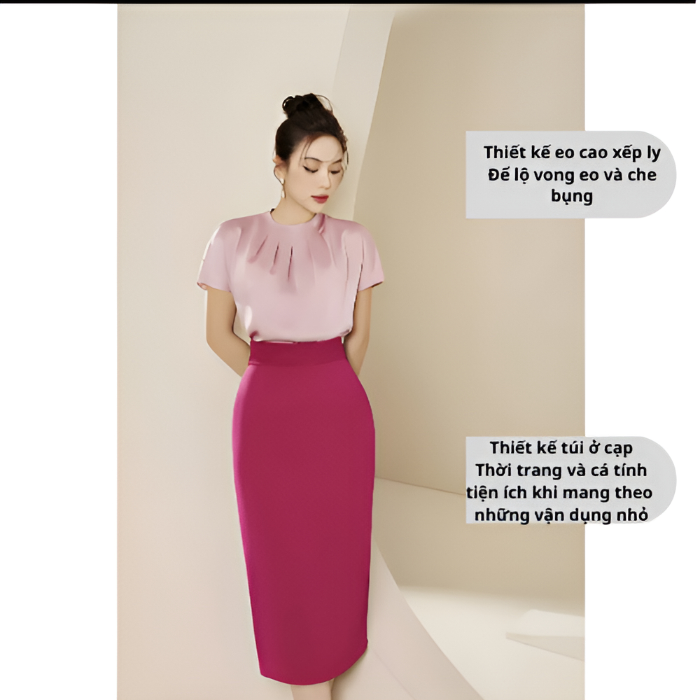 Chân Váy Bút Chì Xếp Ly Cạp Thanh Lịch Thời Trang Dành Cho Các Chị Em Công Sở Dài 70cm