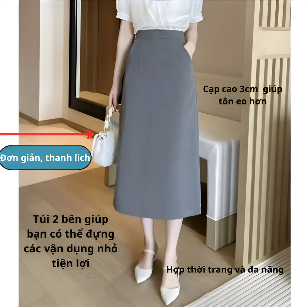 Chân Váy Dáng Suông 80cm_May 2 lớp_Chất Vitex Cao Cấp_Chân Váy Công Sở_Chân Váy Dài_CV38