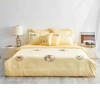 Bộ Drap chăn ga gối Everon ESM 21016 màu vàng nhạt họa tiết thêu vải modal cao cấp