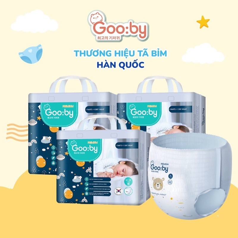 Combo 2 bịch Bỉm quần Gooby Premium bỉm đêm, chống trào 12h, đủ size M/L/XL/XXL kèm quà