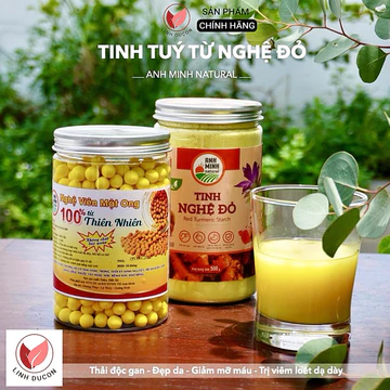 Combo Tinh Bột Nghệ Đỏ và Viên Tinh Bột Nghệ Mật Ong giảm đau dạ dày, đẹp da, chống viêm | HTX Ánh Minh| Linhducon 28