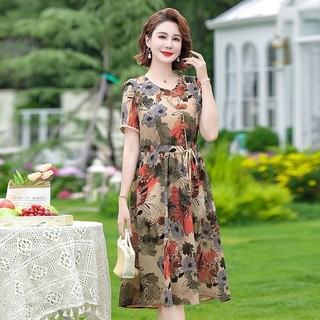 Váy ngắn tay mùa hè dành cho bà mẹ trung niên, váy phụ nữ trung niên và người cao tuổi