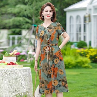 Váy ngắn tay mùa hè dành cho bà mẹ trung niên, váy phụ nữ trung niên và người cao tuổi
