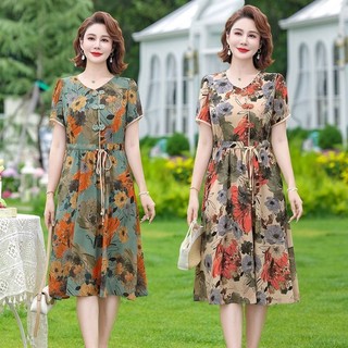Váy ngắn tay mùa hè dành cho bà mẹ trung niên, váy phụ nữ trung niên và người cao tuổi