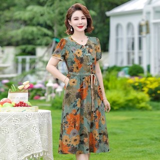 Váy ngắn tay mùa hè dành cho bà mẹ trung niên, váy phụ nữ trung niên và người cao tuổi