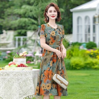 Váy ngắn tay mùa hè dành cho bà mẹ trung niên, váy phụ nữ trung niên và người cao tuổi