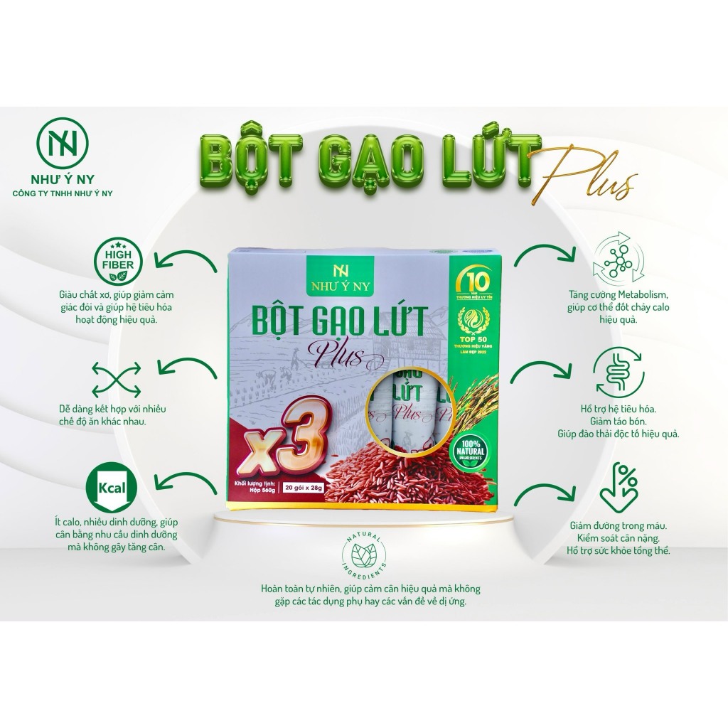 [Mua 2 hộp và 1 trà Lá nam] Bột gạo lứt Plus Như Ý hộp 20 gói hỗ trợ giảm cân, giảm mỡ.