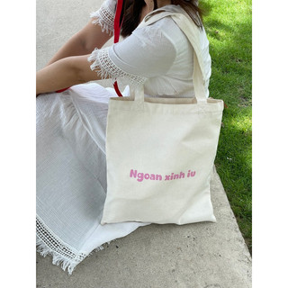 Túi Vải Canvas Tote Bag Ngoan Xinh Iu Màu Be Kem