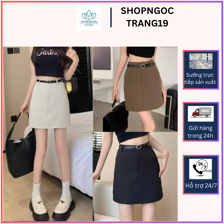 Chân Váy Chữ A Ngắn 42cm Cách Điệu Khóa Trước Phối Đai Da_Thời Trang Hè Thu 2024_shopngoctrang19_CV116NT