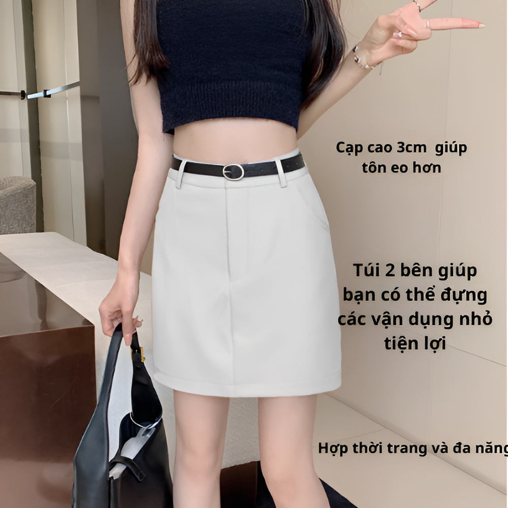 Chân Váy Chữ A Ngắn 42cm Cách Điệu Khóa Trước Phối Đai Da_Thời Trang Hè Thu 2024_shopngoctrang19_CV116NT