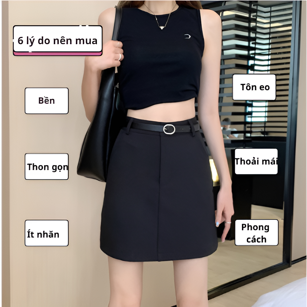 Chân Váy Chữ A Ngắn 42cm Cách Điệu Khóa Trước Phối Đai Da_Thời Trang Hè Thu 2024_shopngoctrang19_CV116NT