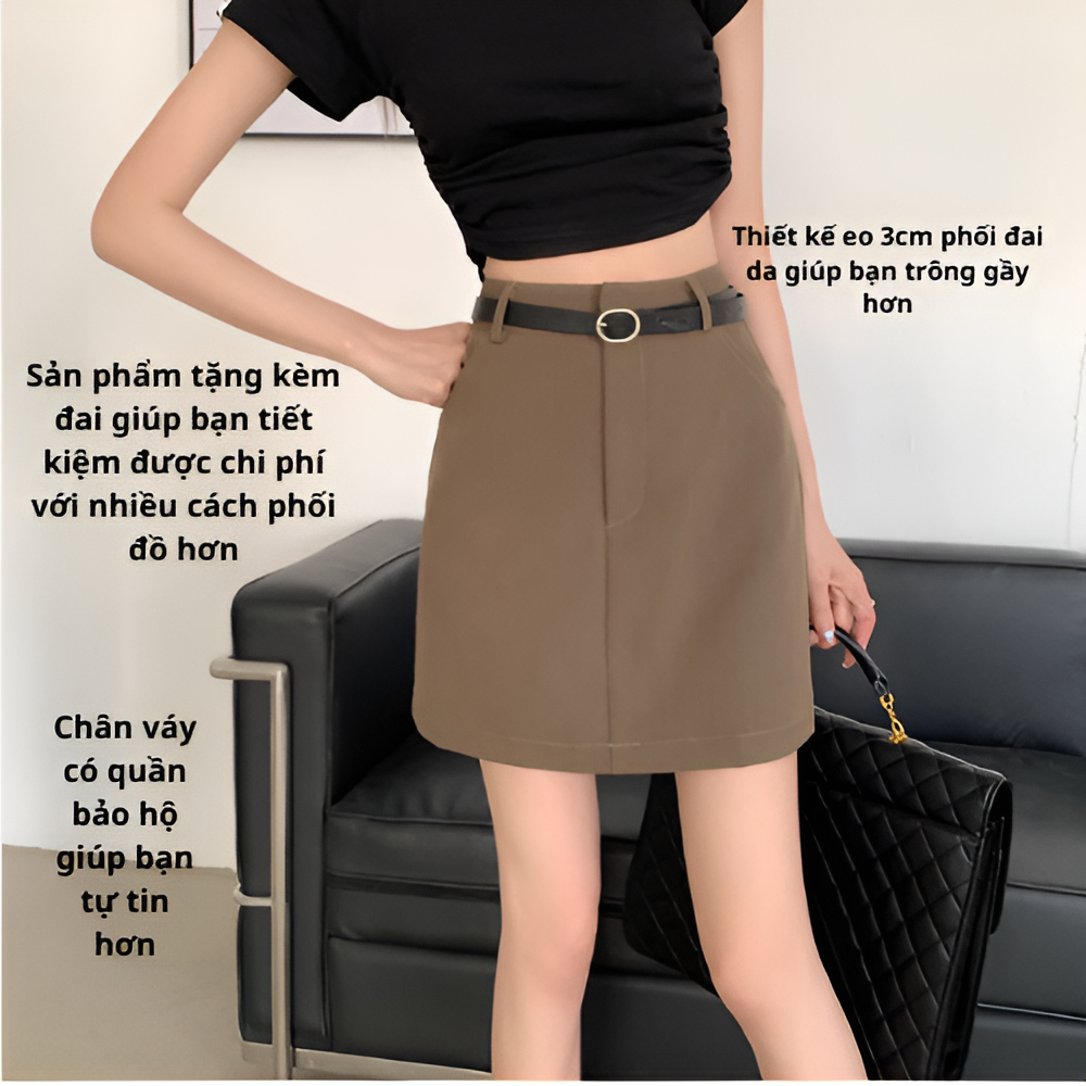Chân Váy Chữ A Ngắn 42cm Cách Điệu Khóa Trước Phối Đai Da_Thời Trang Hè Thu 2024_shopngoctrang19_CV116NT