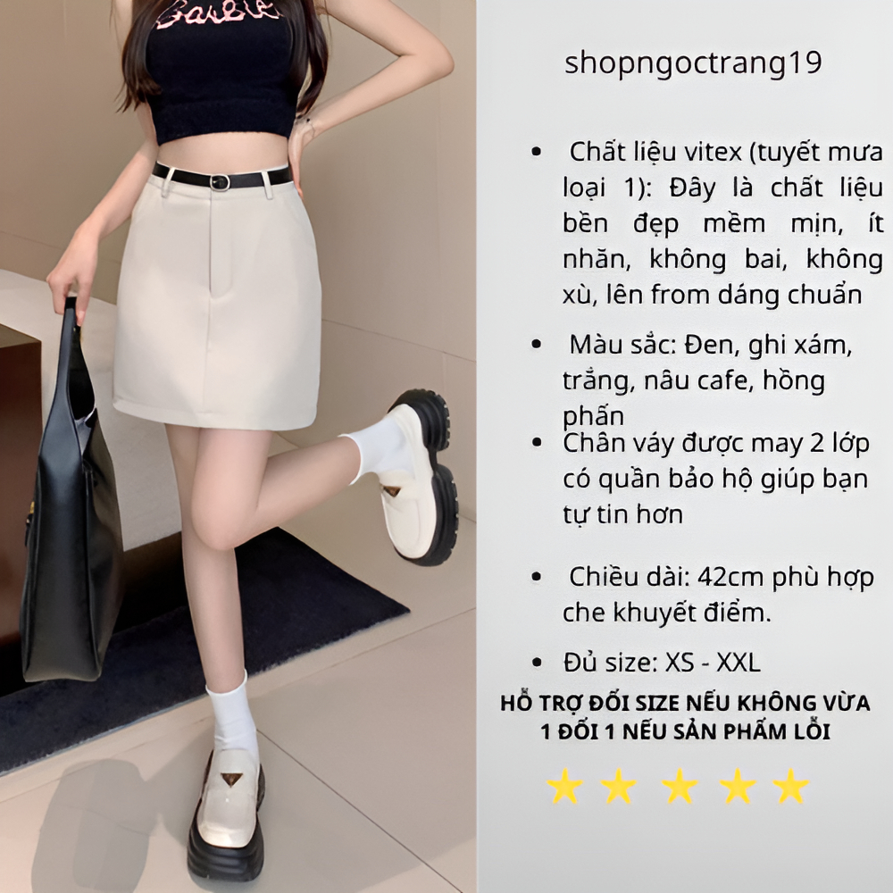 Chân Váy Chữ A Ngắn 42cm Cách Điệu Khóa Trước Phối Đai Da_Thời Trang Hè Thu 2024_shopngoctrang19_CV116NT