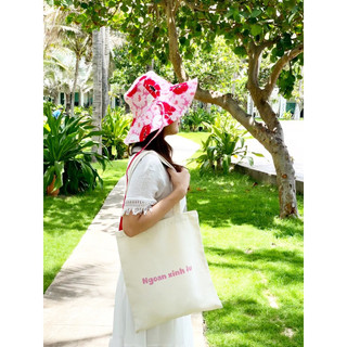 Túi Vải Canvas Tote Bag Ngoan Xinh Iu Màu Be Kem