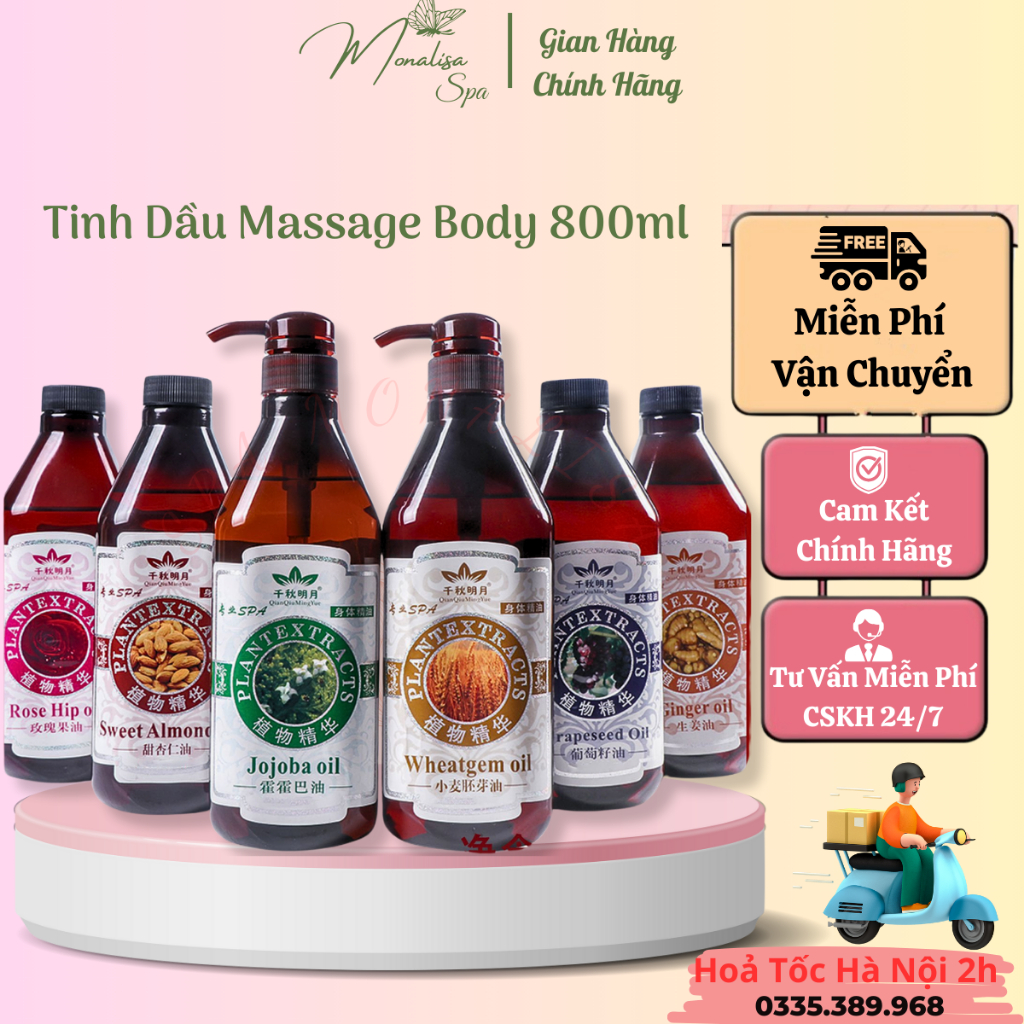 Tinh Dầu Massage Body 800mltinh Dầu Matxa Body Spa Thiên Nhiên Gừng Hoa Hồng Hạt Nho Hạnh 1006