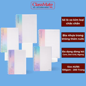 Sổ Tay Ghi Chép 200 Trang Clasmate Sổ Lò Xo 100GSM Dòng Kẻ Ngang/Chấm/Caro Viết Calligraphy Sổ Bullet Journal Bìa Nhựa