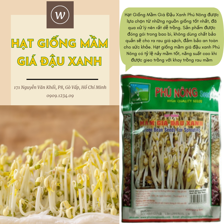 Hạt giống mầm giá đậu xanh Phú Nông 1