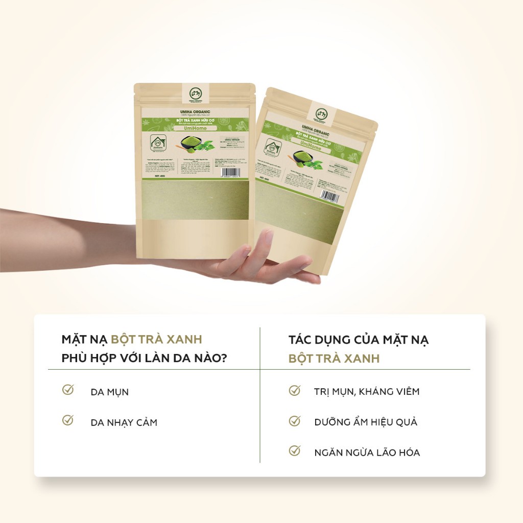 Ảnh Bột Trà Xanh Đắp Mặt Nạ Hữu Cơ Umiha Nguyên Chất 40g | Green Tea Powder 100% Organic 3