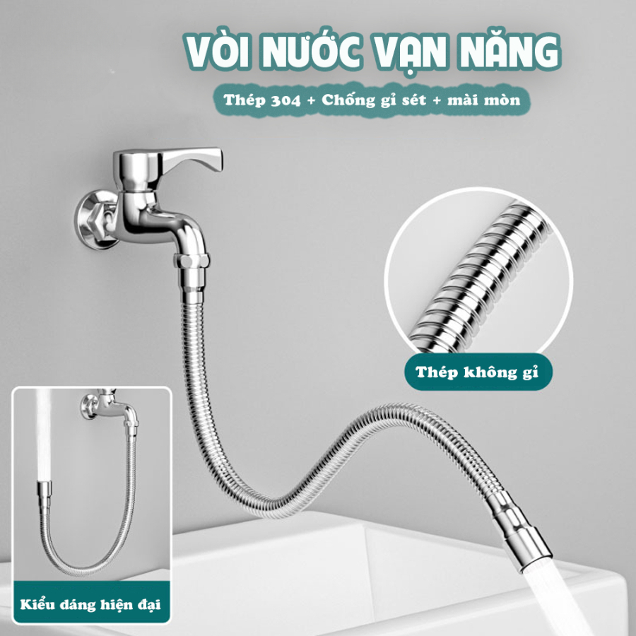 Dây Nối Vòi Nước Đa Năng, Xoay 720 Độ Chất Liệu Inox 304 Khống Gỉ,Sử Dụng Đa Năng Cho Nhiều Loại Vòi